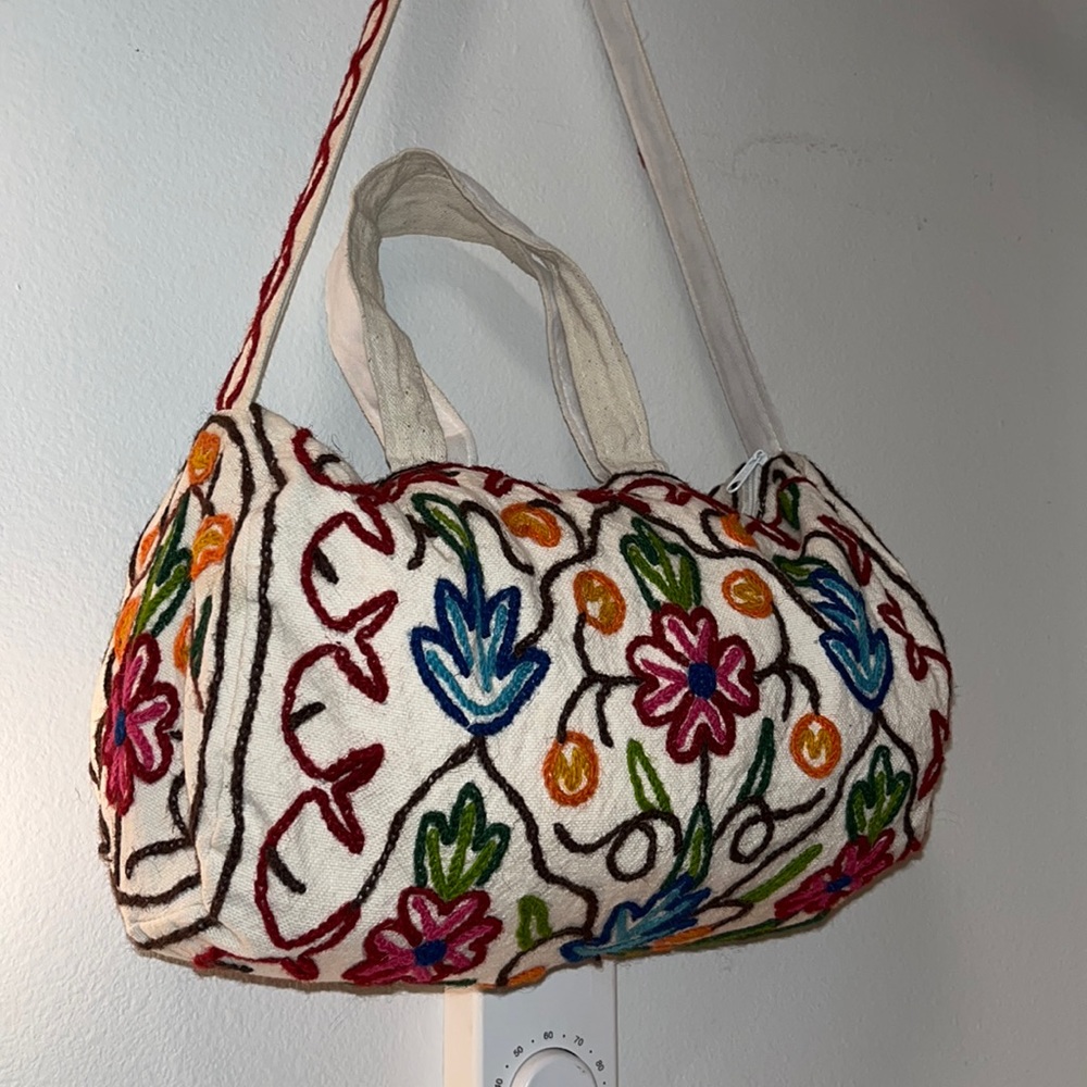 Embroidered duffle bag